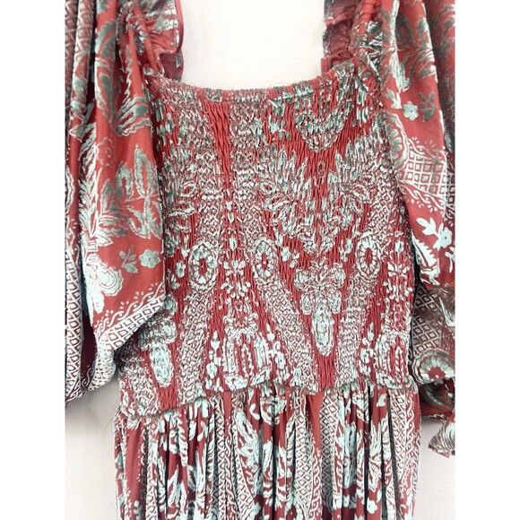 Fate Curve Women's Brick Red/Teal Burnout Velvet Midi Maxi Dress Size Small - Picture 7 of 13